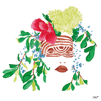 aquarelle portrait de femme fleur rive du fleuve Omo Ethiopie